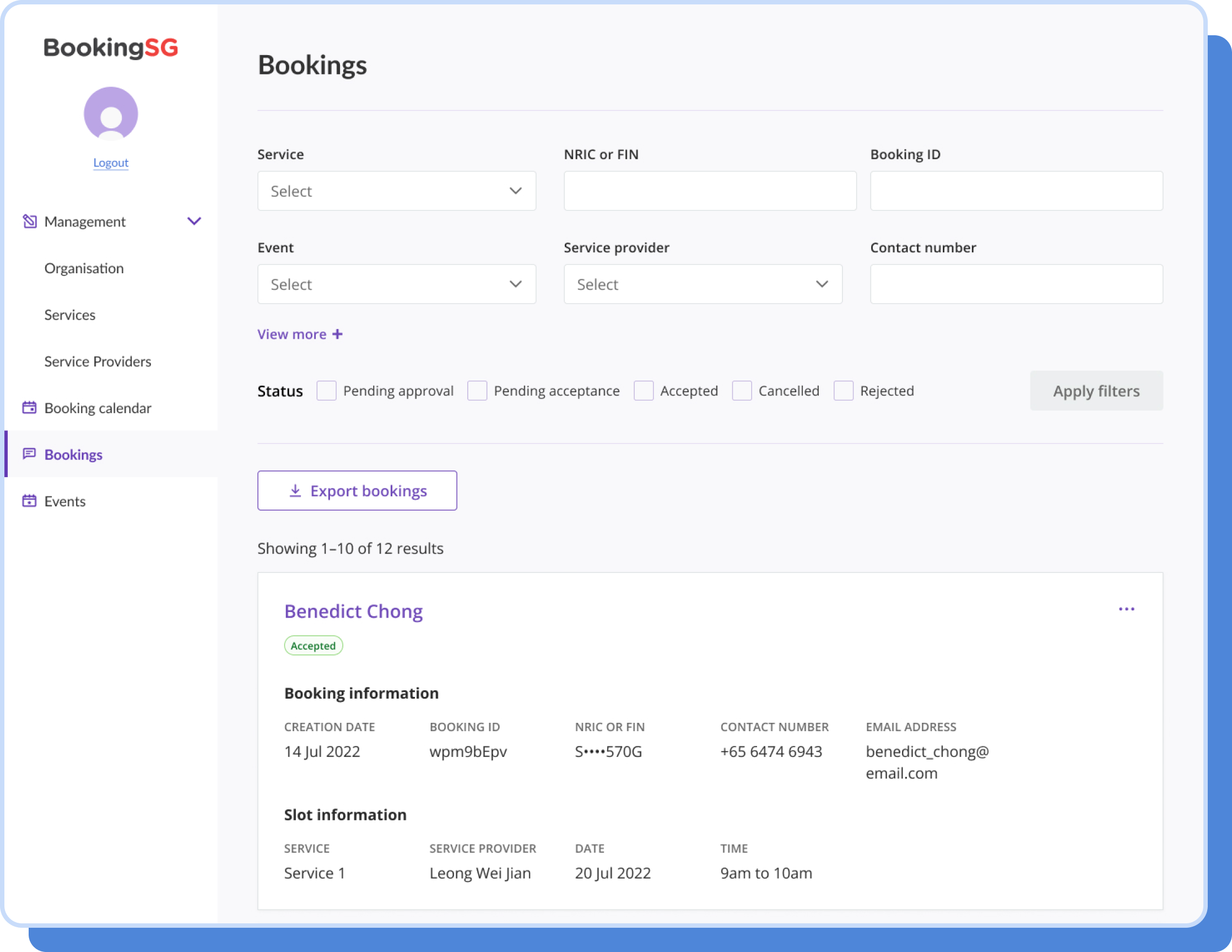 BookingSG features